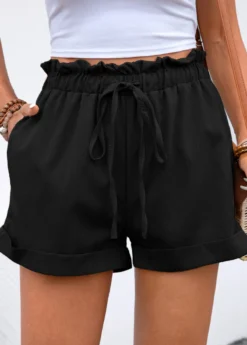 Black Drawstring Regular Elastic Waist High Waisted Shorts -LICA Clothing Shop 336225 P 16866206092504
