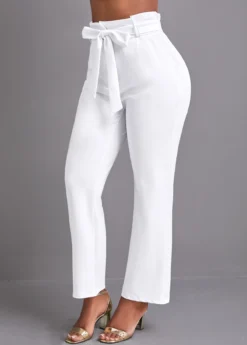 White Pocket Belted Zipper Fly High Waisted Pants -LICA Clothing Shop 336338 P 16883786574482