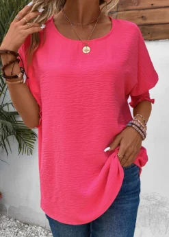 Hot Pink Smocked Half Sleeve T Shirt -LICA Clothing Shop 336544 P 16873430856423