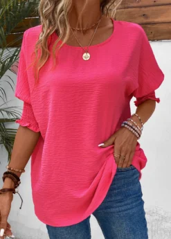 Hot Pink Smocked Half Sleeve T Shirt -LICA Clothing Shop 336544 P 16873430856884
