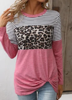 Pink Twist Leopard Long Sleeve T Shirt 9 Pink Twist Leopard Long Sleeve T Shirt -LICA Clothing Shop 336673 P 16878651973284