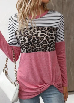 Pink Twist Leopard Long Sleeve T Shirt 8 Pink Twist Leopard Long Sleeve T Shirt -LICA Clothing Shop 336673 P 16878651974583