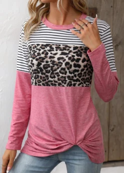 Pink Twist Leopard Long Sleeve T Shirt 7 Pink Twist Leopard Long Sleeve T Shirt -LICA Clothing Shop 336673 P 16878651974922