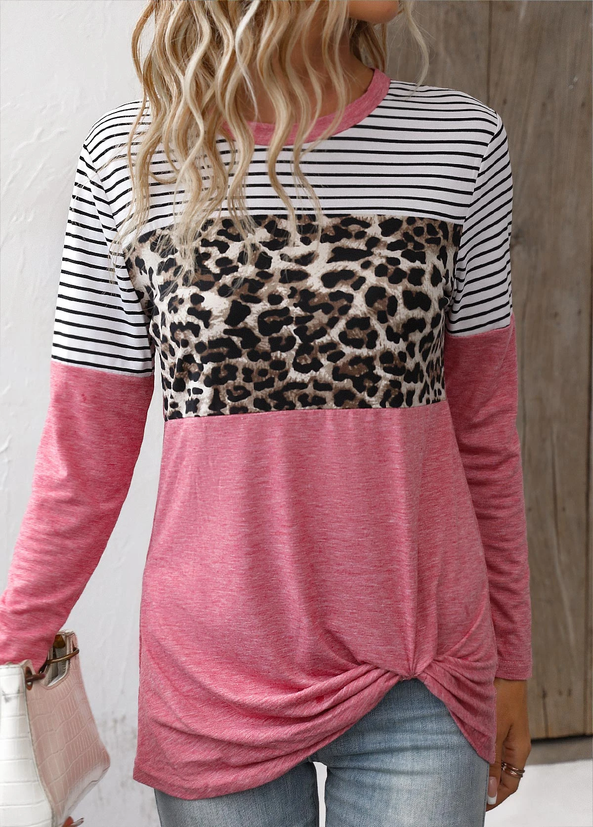 Pink Twist Leopard Long Sleeve T Shirt 1 Pink Twist Leopard Long Sleeve T Shirt