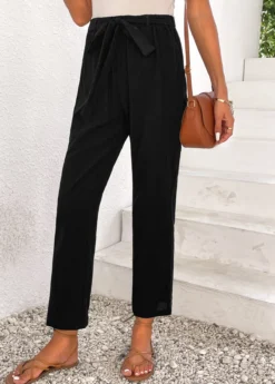Black Bowknot Elastic Waist High Waisted Pants -LICA Clothing Shop 336679 P 16899448884563