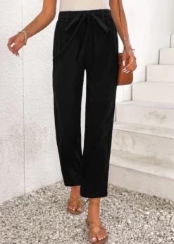 Black Bowknot Elastic Waist High Waisted Pants -LICA Clothing Shop 336679 P 16899448885632
