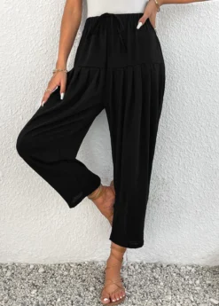 Black Ruched Jogger Elastic Waist High Waisted Pants -LICA Clothing Shop 336704 P 16899448960342