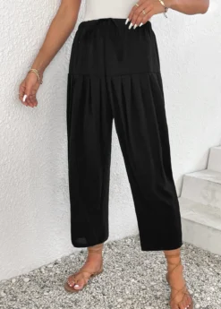 Black Ruched Jogger Elastic Waist High Waisted Pants -LICA Clothing Shop 336704 P 16899448960613
