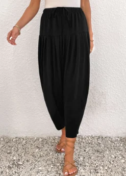 Black Ruched Jogger Elastic Waist High Waisted Pants