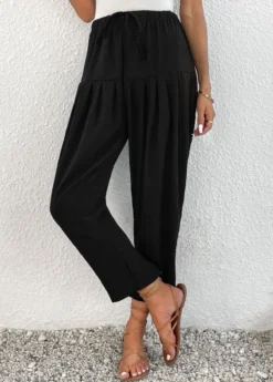 Black Ruched Jogger Elastic Waist High Waisted Pants -LICA Clothing Shop 336704 P 16899448965594