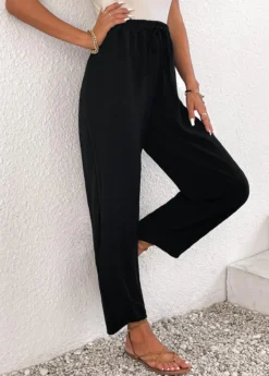 Black Lightweight Jogger Elastic Waist High Waisted Pants