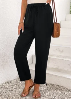 Black Lightweight Jogger Elastic Waist High Waisted Pants -LICA Clothing Shop 336748 P 16896776539443