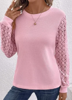 Pink Lace Long Sleeve Round Neck T Shirt 8 Pink Lace Long Sleeve Round Neck T Shirt -LICA Clothing Shop 338022 P 16896772296112