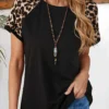 Black Patchwork Leopard Short Sleeve T Shirt