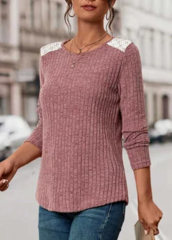 Dark Reddish Purple Patchwork Long Sleeve T Shirt -LICA Clothing Shop 338177 P 16943965351303