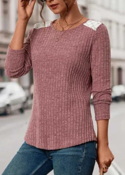 Dark Reddish Purple Patchwork Long Sleeve T Shirt -LICA Clothing Shop 338177 P 16943965356962