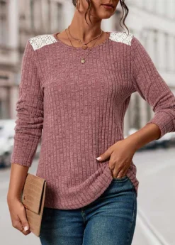 Dark Reddish Purple Patchwork Long Sleeve T Shirt -LICA Clothing Shop 338177 P 16943965357164