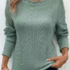 Sage Green Ruched Long Sleeve Round Neck T Shirt