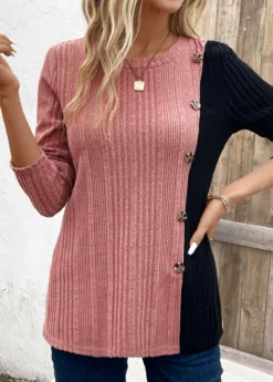 Black Patchwork Long Sleeve Round Neck T Shirt 16 Black Patchwork Long Sleeve Round Neck T Shirt -LICA Clothing Shop 338677 P 16929598221743