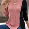 Black Patchwork Long Sleeve Round Neck T Shirt