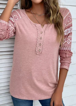 Pink Lace Tribal Print Long Sleeve T Shirt 9 Pink Lace Tribal Print Long Sleeve T Shirt -LICA Clothing Shop 338716 P 16933946720254