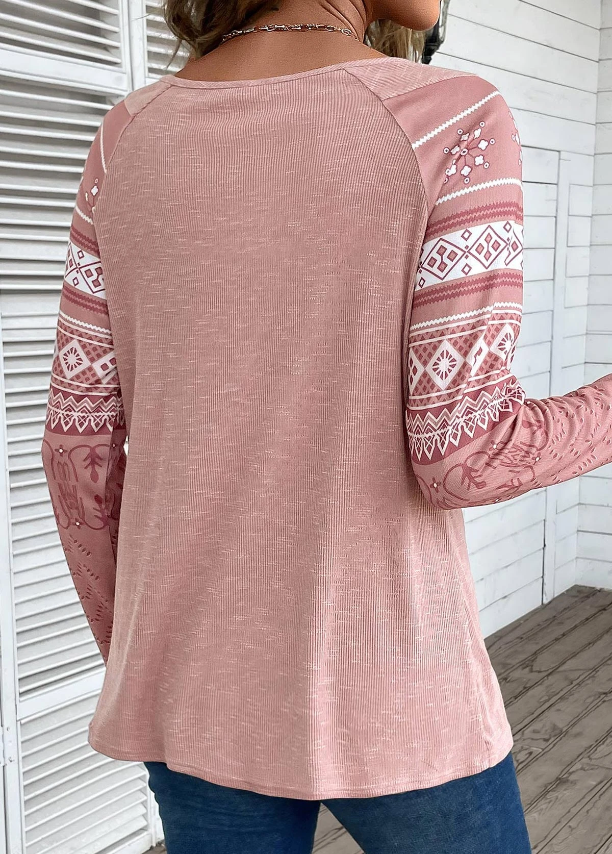 Pink Lace Tribal Print Long Sleeve T Shirt 2 Pink Lace Tribal Print Long Sleeve T Shirt - Image 2