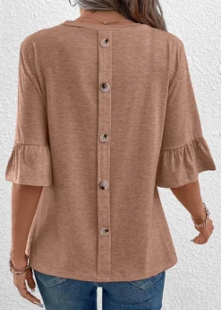 Light Camel Button Half Sleeve T Shirt