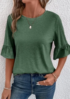 Green Button Half Sleeve Round Neck T Shirt -LICA Clothing Shop 339341 P 16908908091563