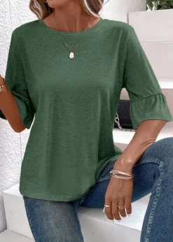 Green Button Half Sleeve Round Neck T Shirt -LICA Clothing Shop 339341 P 16908908092214
