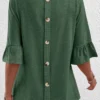 Green Button Half Sleeve Round Neck T Shirt