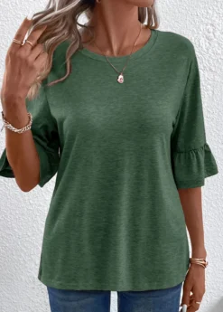 Green Button Half Sleeve Round Neck T Shirt -LICA Clothing Shop 339341 P 16908908099395