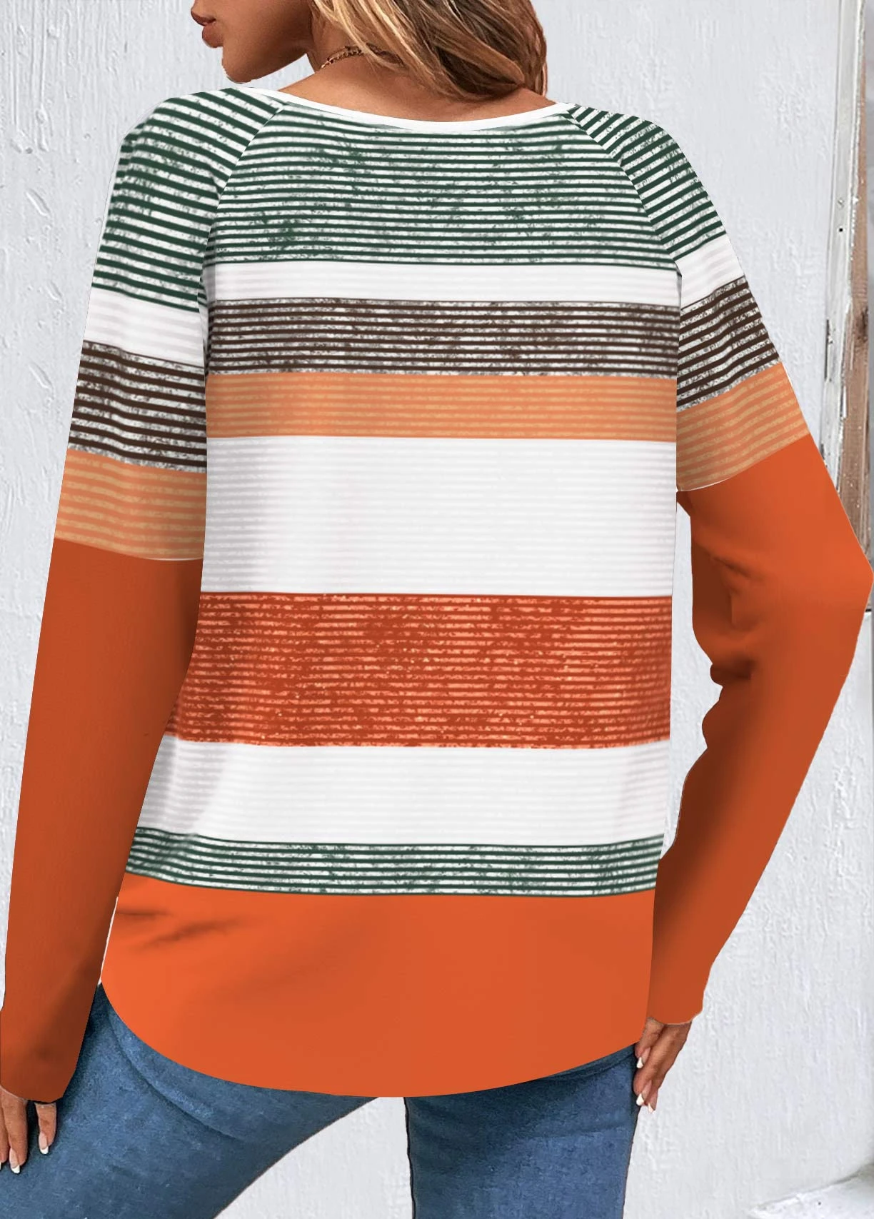 Orange Button Multi Stripe Print T Shirt 2 Orange Button Multi Stripe Print T Shirt - Image 2