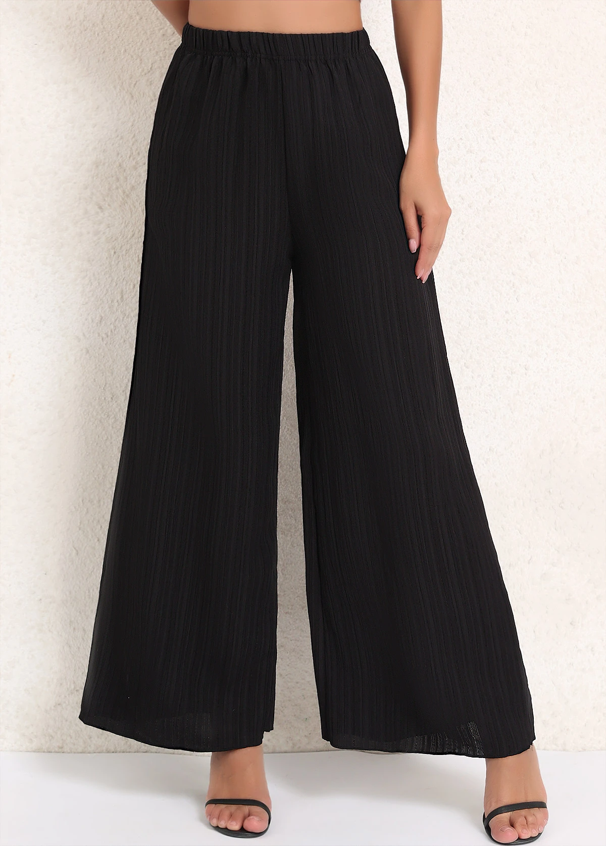 Black Ruched Elastic Waist High Waisted Pants 4 Black Ruched Elastic Waist High Waisted Pants - Image 4