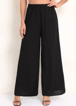 Black Ruched Elastic Waist High Waisted Pants