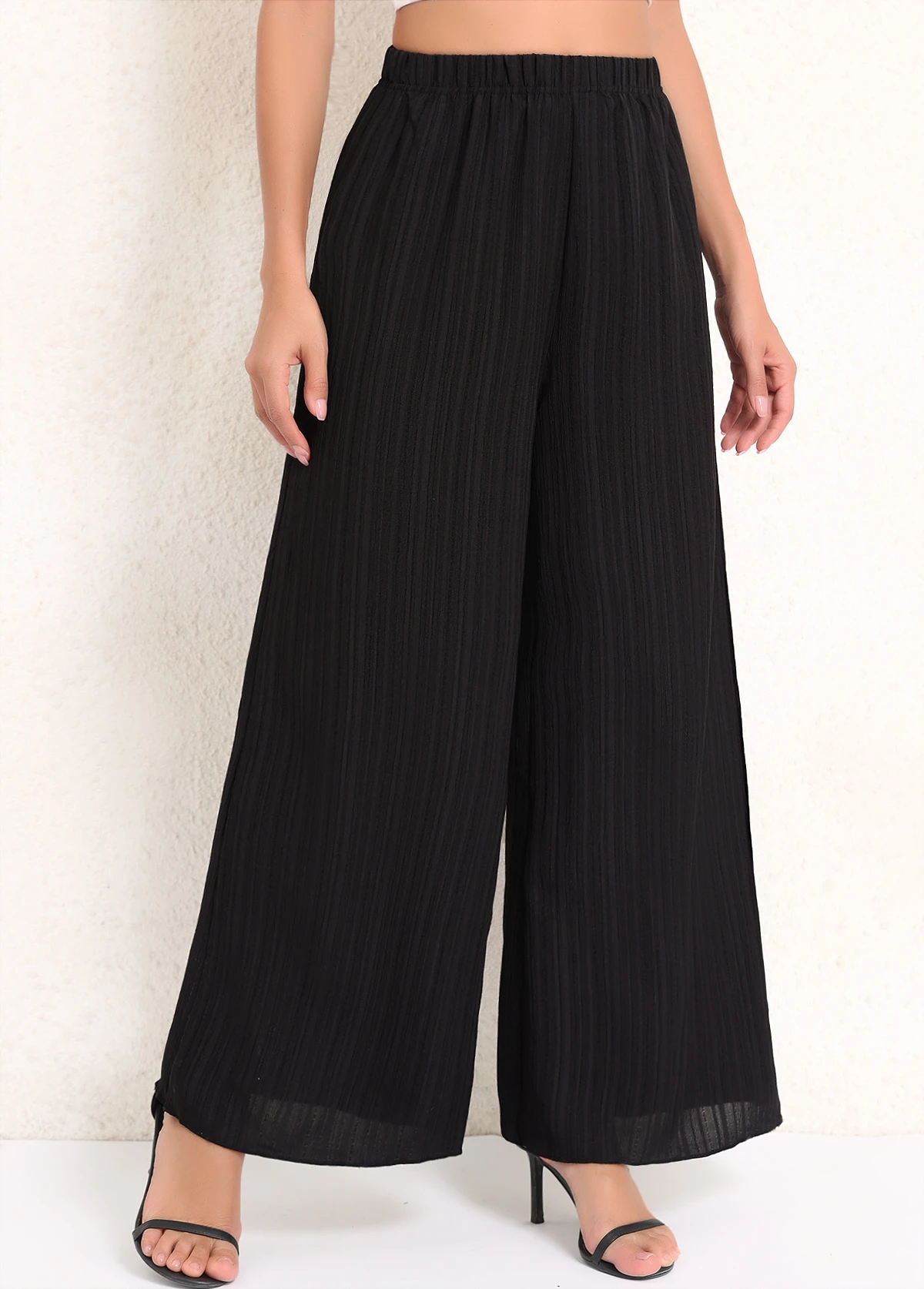 Black Ruched Elastic Waist High Waisted Pants 3 Black Ruched Elastic Waist High Waisted Pants - Image 3