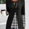 Black Patchwork Plaid Long Sleeve T Shirt
