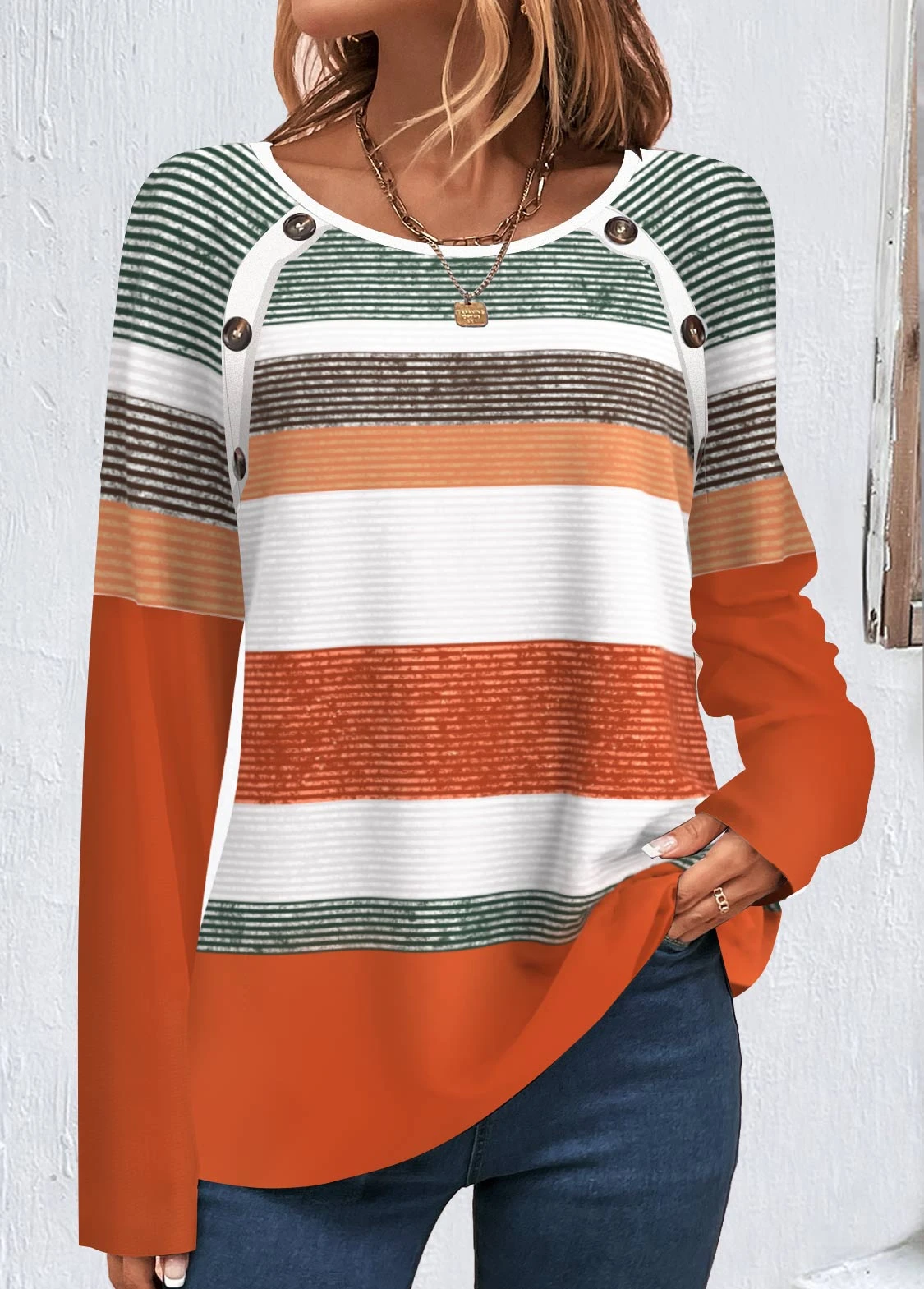 Orange Button Multi Stripe Print T Shirt 6 Orange Button Multi Stripe Print T Shirt - Image 6