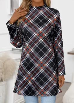 Black Plaid Long Sleeve T Shirt
