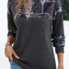 Dark Grey Patchwork Tribal Print Long Sleeve T Shirt