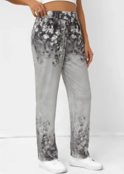Grey Pocket Random Floral Print Elastic Waist Pants -LICA Clothing Shop 341666 P 16969385046933