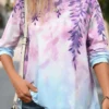 Purple Patchwork Leaf Print Long Sleeve T Shirt