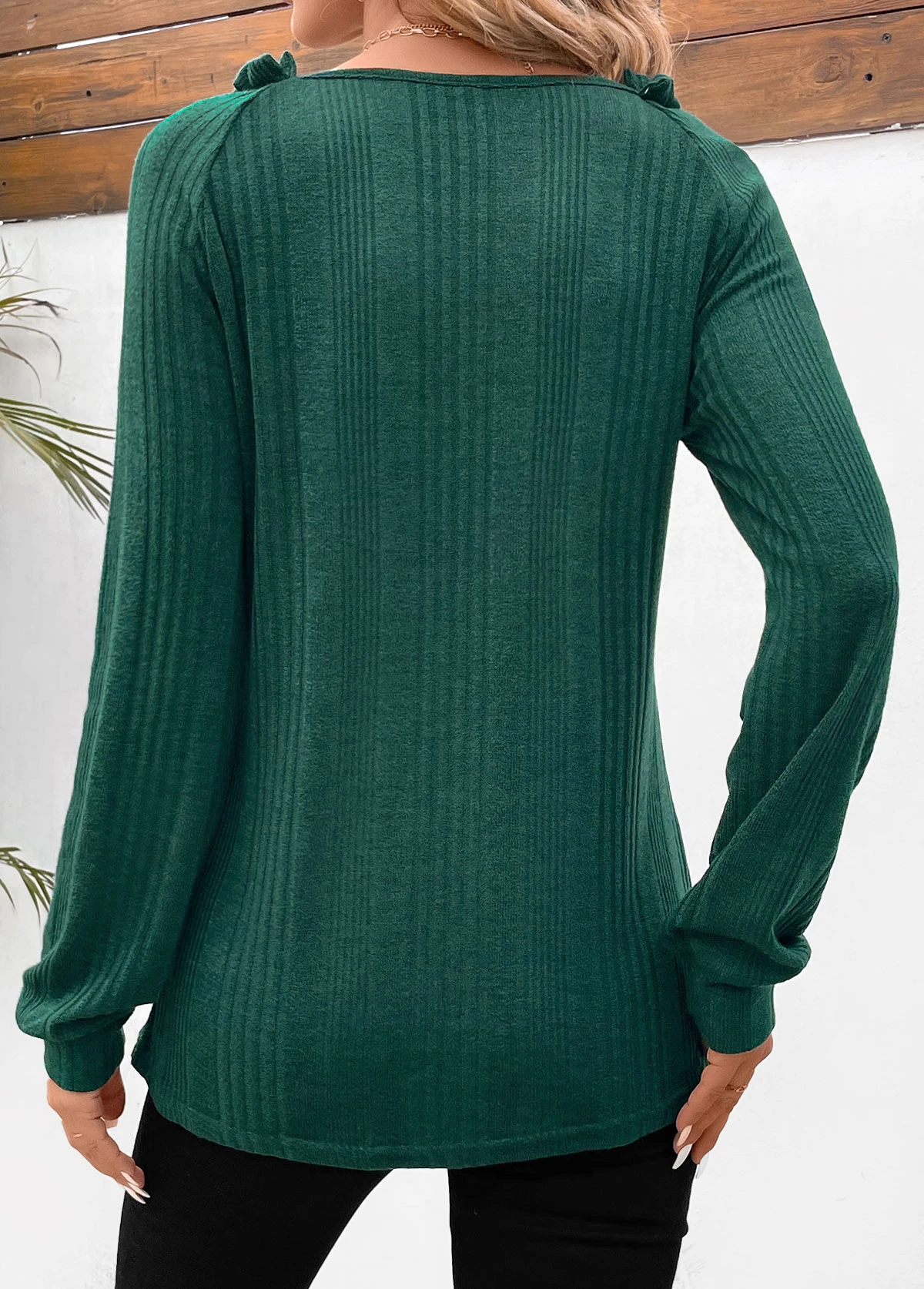 Turquoise Patchwork Long Sleeve Round Neck T Shirt 2 Turquoise Patchwork Long Sleeve Round Neck T Shirt - Image 2