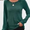 Turquoise Patchwork Long Sleeve Round Neck T Shirt