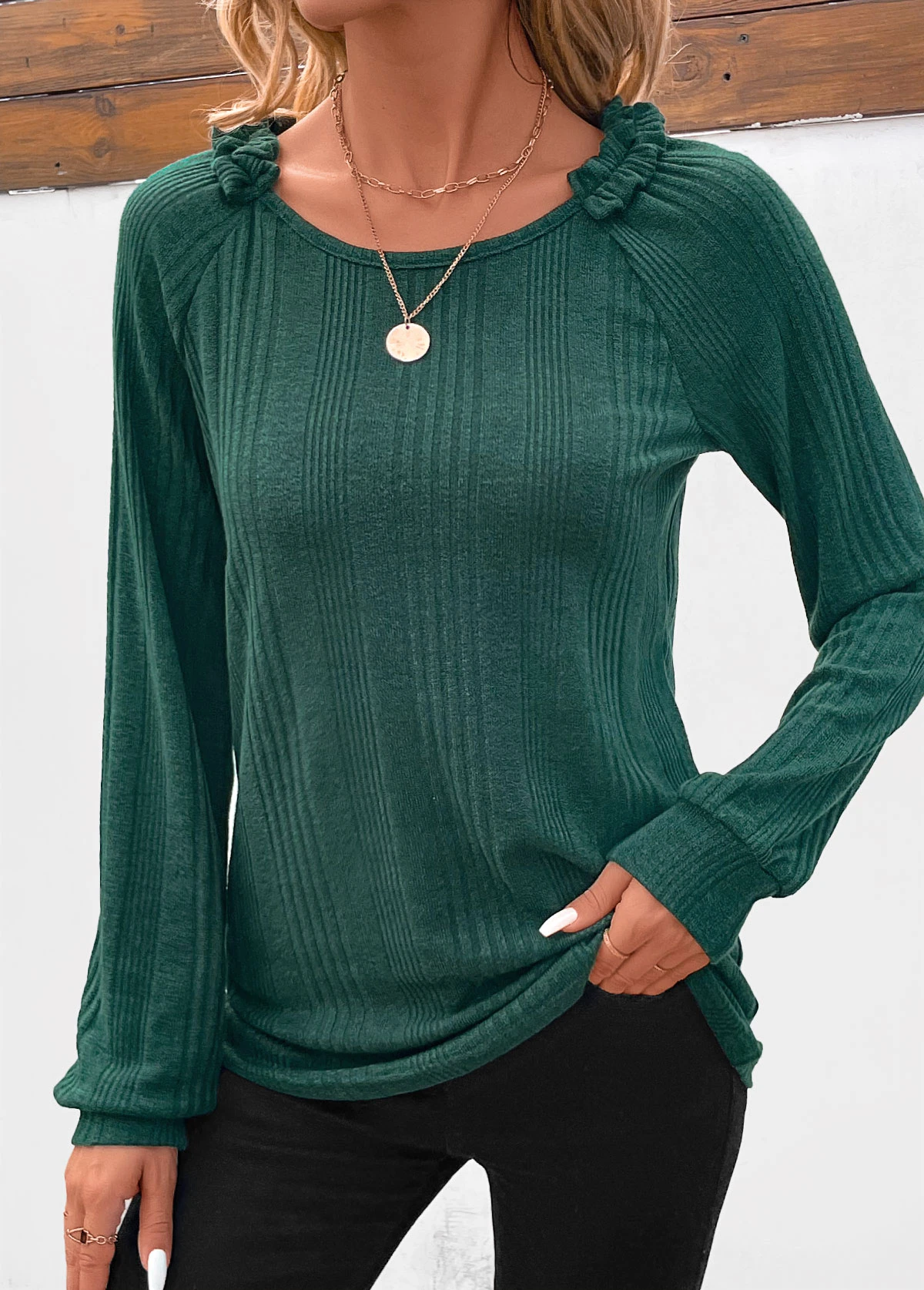 Turquoise Patchwork Long Sleeve Round Neck T Shirt 1 Turquoise Patchwork Long Sleeve Round Neck T Shirt