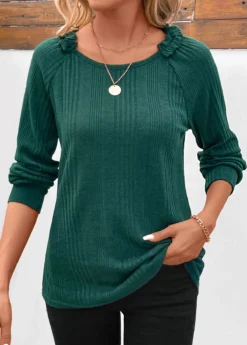Turquoise Patchwork Long Sleeve Round Neck T Shirt 9 Turquoise Patchwork Long Sleeve Round Neck T Shirt -LICA Clothing Shop 341967 P 16977164109134