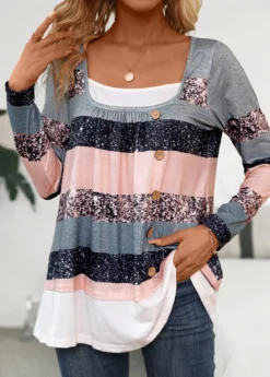 Multi Color Fake 2in1 Striped Long Sleeve T Shirt 10 Multi Color Fake 2in1 Striped Long Sleeve T Shirt -LICA Clothing Shop 342171 P 16953800237514