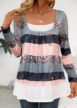 Multi Color Fake 2in1 Striped Long Sleeve T Shirt 11 Multi Color Fake 2in1 Striped Long Sleeve T Shirt -LICA Clothing Shop 342171 P 16953800239025