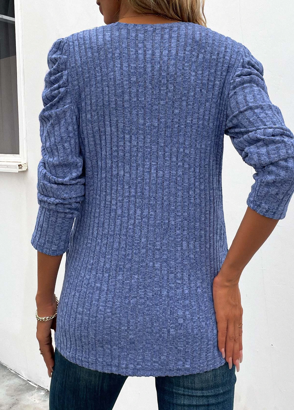 Denim Blue Twist Long Sleeve Round Neck T Shirt 2 Denim Blue Twist Long Sleeve Round Neck T Shirt - Image 2