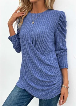 Denim Blue Twist Long Sleeve Round Neck T Shirt 11 Denim Blue Twist Long Sleeve Round Neck T Shirt -LICA Clothing Shop 342472 P 16952991935825
