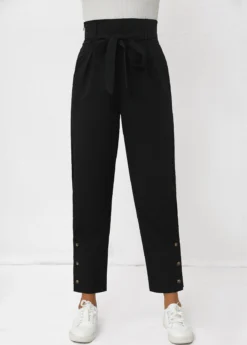 Black Button Belted Zipper Fly High Waisted Pants -LICA Clothing Shop 342820 P 16969385005313